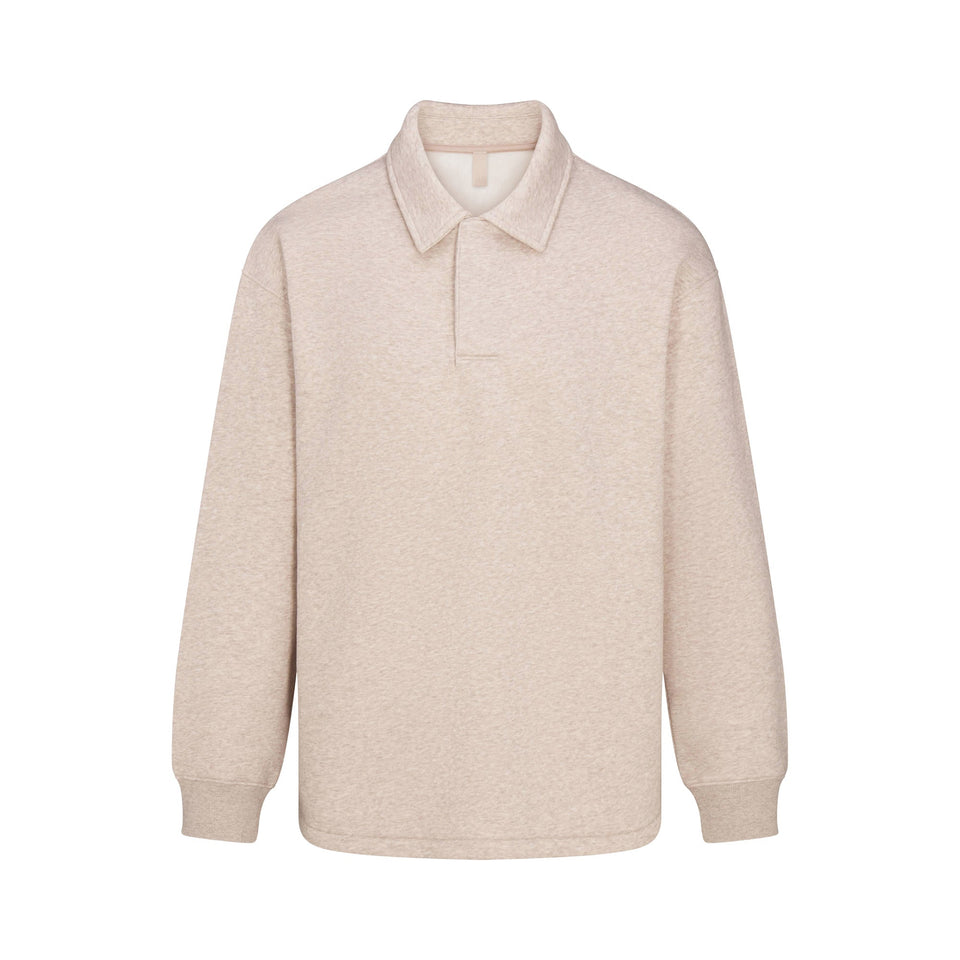 FLEECE LOUNGE MENS RELAXED POLO | DESERT HEATHER GREY