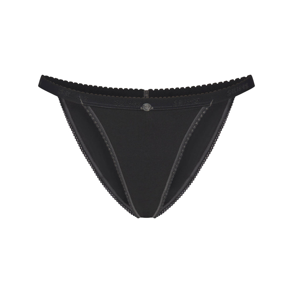 LIGHTWEIGHT COTTON LOGO PICOT STRING BIKINI | SOOT