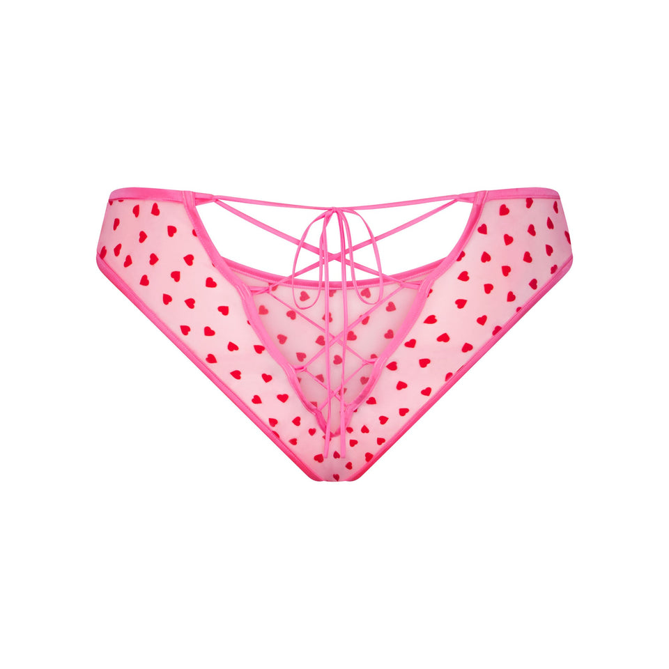 NOVELTY INTIMATES LACE UP BIKINI | PINK HEART PRINT