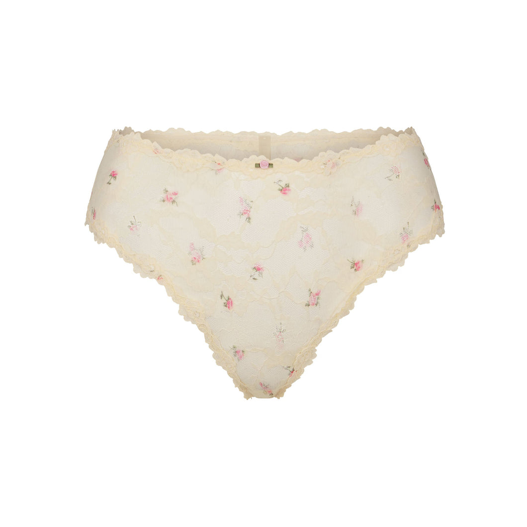 STRETCH LACE BRIEF | BUTTER ROSEBUD PRINT