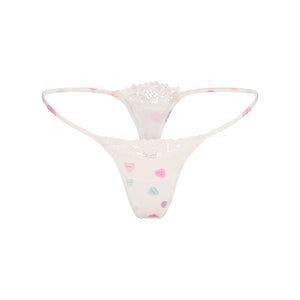 FITS EVERYBODY LACE STRING THONG | MARBLE CANDY HEART PRINT