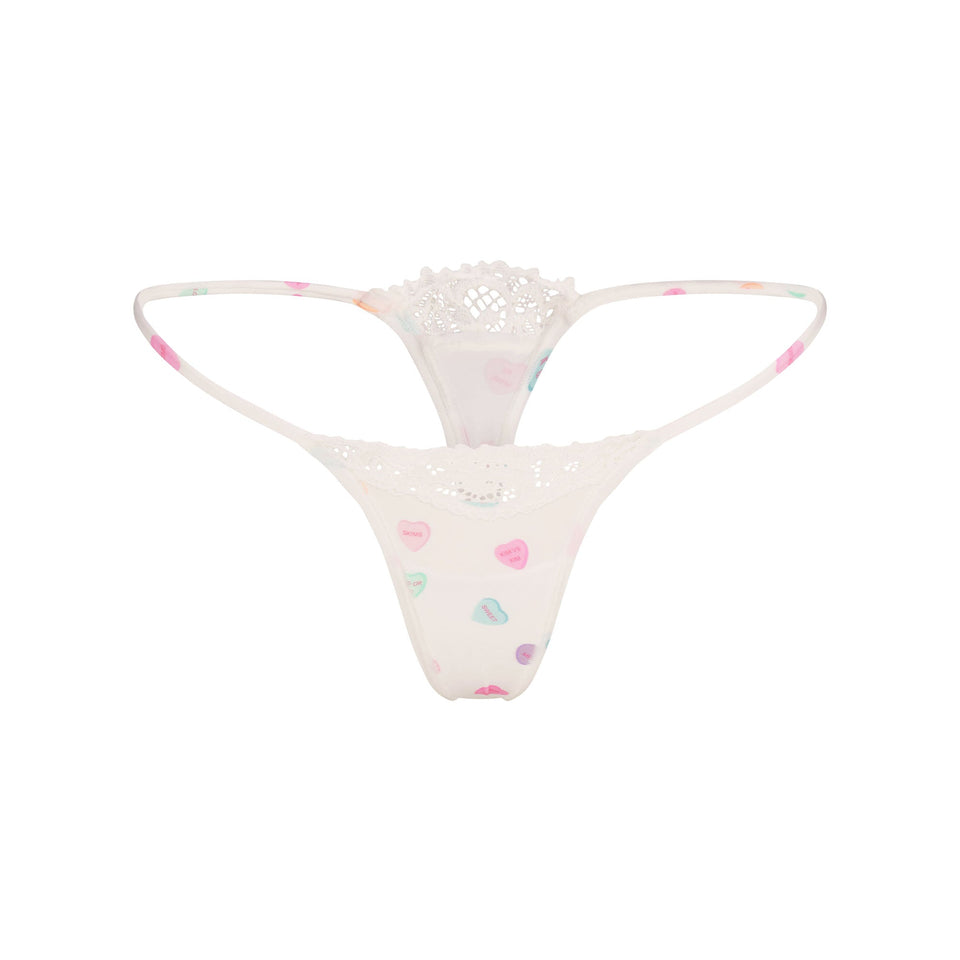 FITS EVERYBODY LACE STRING THONG | MARBLE CANDY HEART PRINT