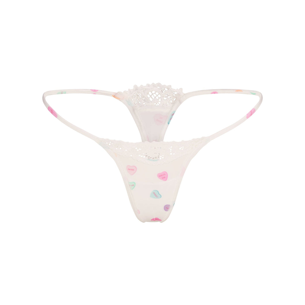 FITS EVERYBODY LACE STRING THONG | MARBLE CANDY HEART PRINT