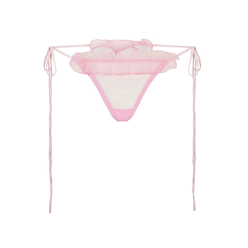 EMBROIDERED TULLE TIE BRALETTE AND THONG SET | BUBBLE GUM