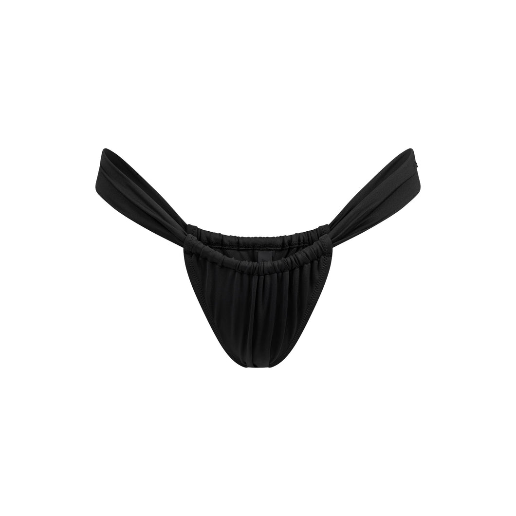 SIGNATURE SWIM RUCHED THONG BIKINI BOTTOM | ONYX