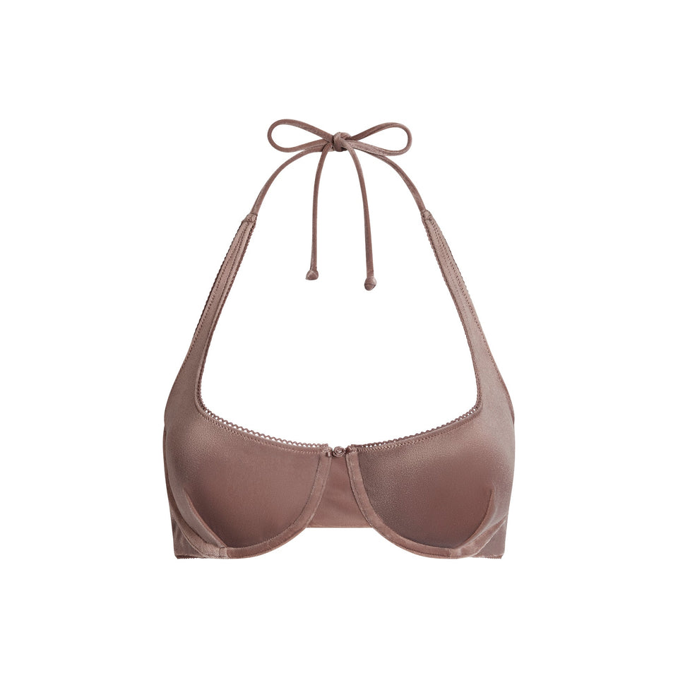 VELVET SWIM UNDERWIRE SCOOP BIKINI TOP | UMBER