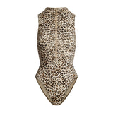 SIGNATURE SWIM ZIP FRONT ONE PIECE | CHAMPAGNE LEOPARD PRINT