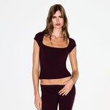 COTTON JERSEY SCOOP NECK T-SHIRT | CURRANT