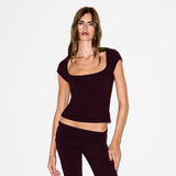 COTTON JERSEY SCOOP NECK T-SHIRT | CURRANT