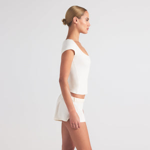 COTTON JERSEY SCOOP NECK T-SHIRT | MARBLE