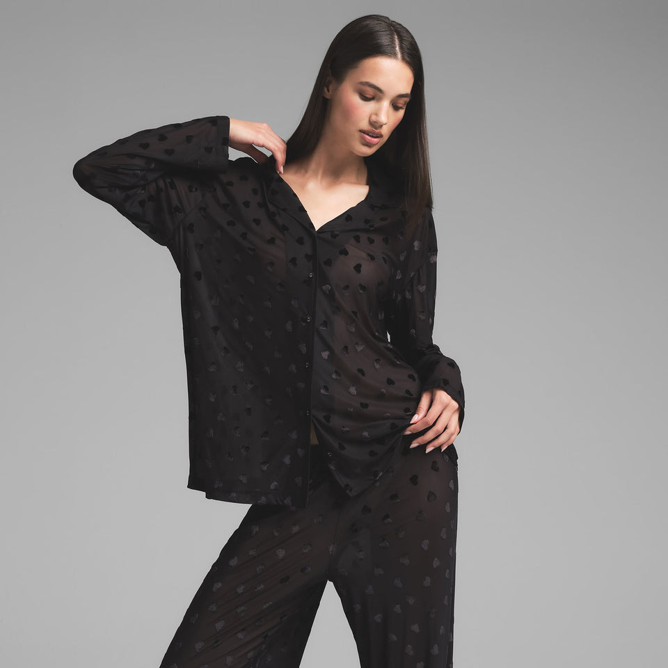 SHEER VELVET LONG SLEEP SET | ONYX