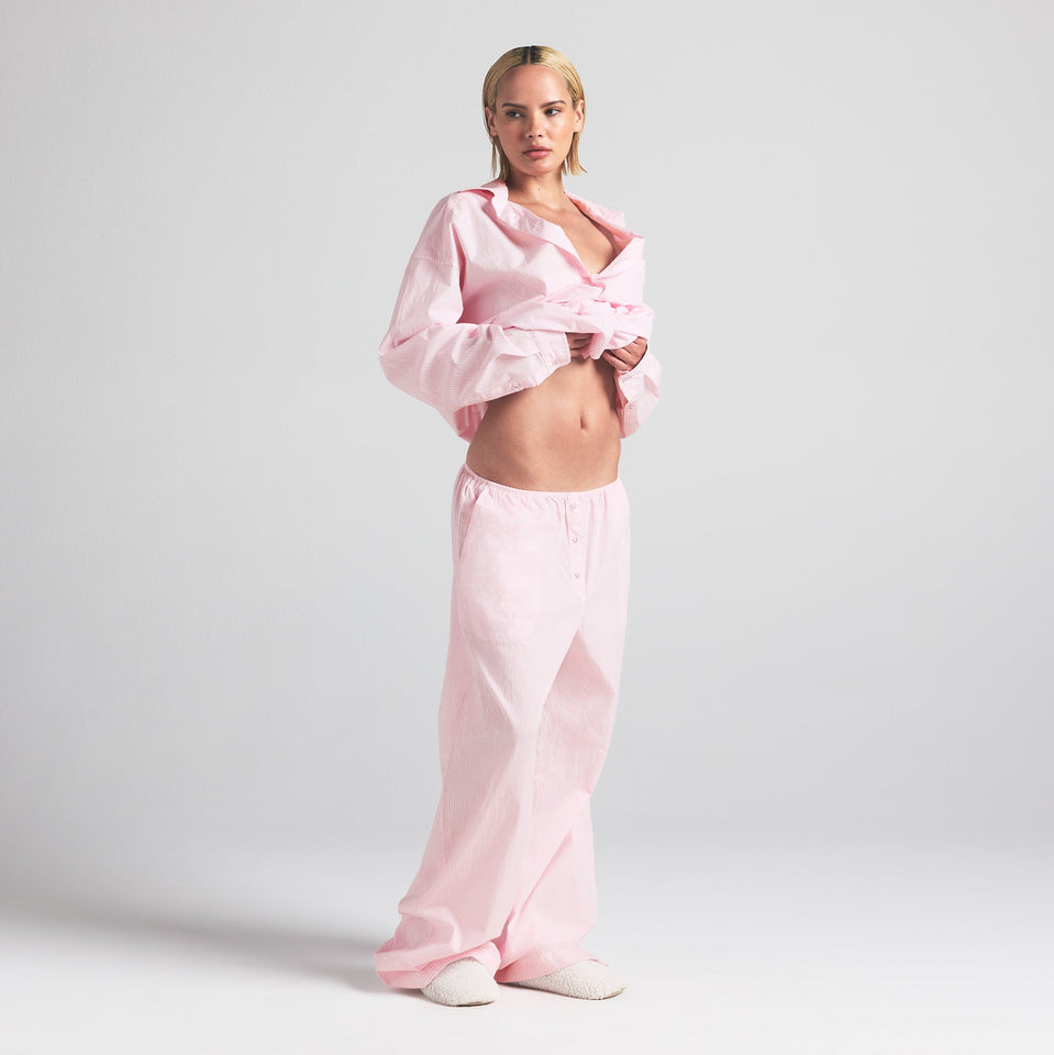 COTTON POPLIN OVERSIZED SLEEP SET | CHERRY BLOSSOM STRIPE