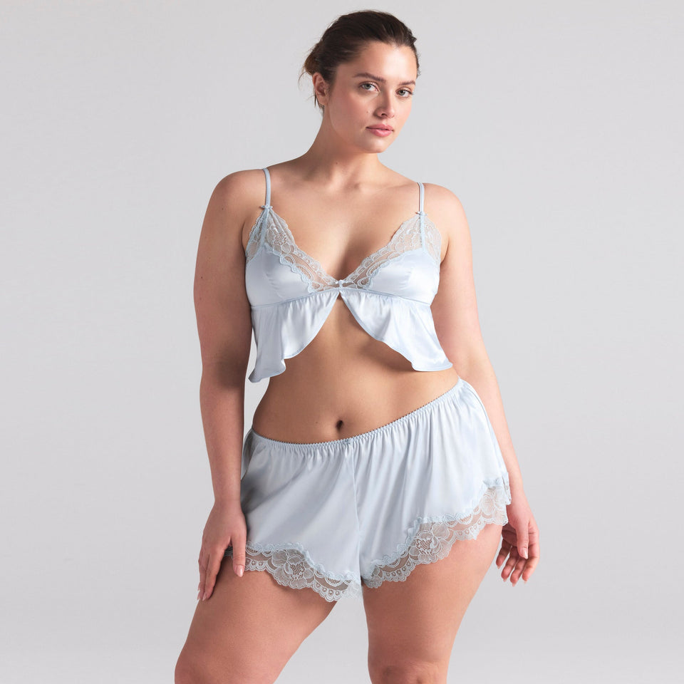 WOVEN SHINE LACE BABYDOLL AND SHORT SET | CLOUD