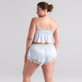 WOVEN SHINE LACE BABYDOLL AND SHORT SET | CLOUD