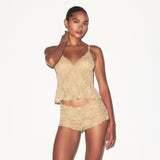 STRETCH LACE TRIANGLE CAMI AND SHORT SET | DELTA