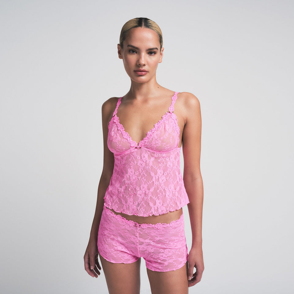 STRETCH LACE TRIANGLE CAMI AND SHORT SET | SUGAR PINK