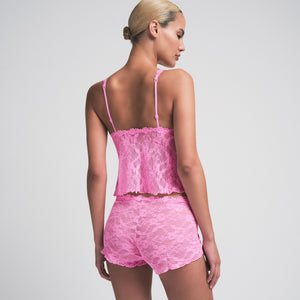 STRETCH LACE TRIANGLE CAMI AND SHORT SET | SUGAR PINK