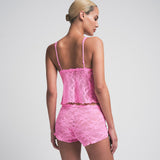 STRETCH LACE TRIANGLE CAMI AND SHORT SET | SUGAR PINK