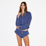 COTTON POPLIN MICRO SHORT SLEEP SET | NAVY CHECK