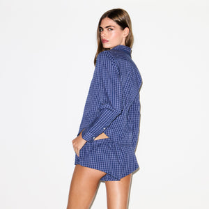 COTTON POPLIN MICRO SHORT SLEEP SET | NAVY CHECK