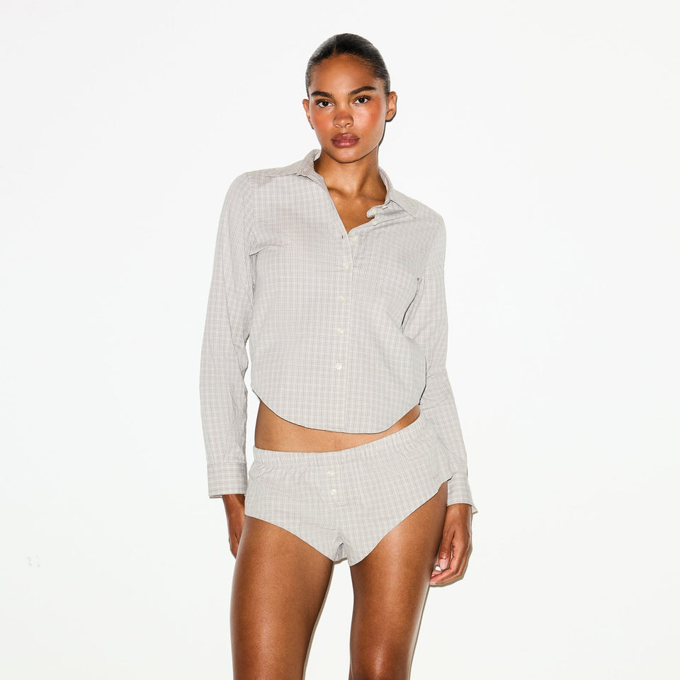 COTTON POPLIN MICRO SHORT SLEEP SET | SILVER CHECK