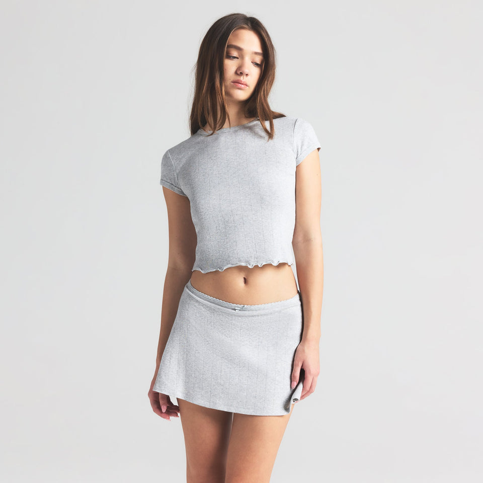 DROP NEEDLE POINTELLE BABY TEE | LIGHT HEATHER GREY