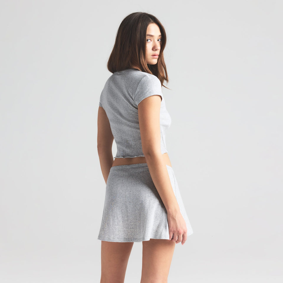 DROP NEEDLE POINTELLE BABY TEE | LIGHT HEATHER GREY