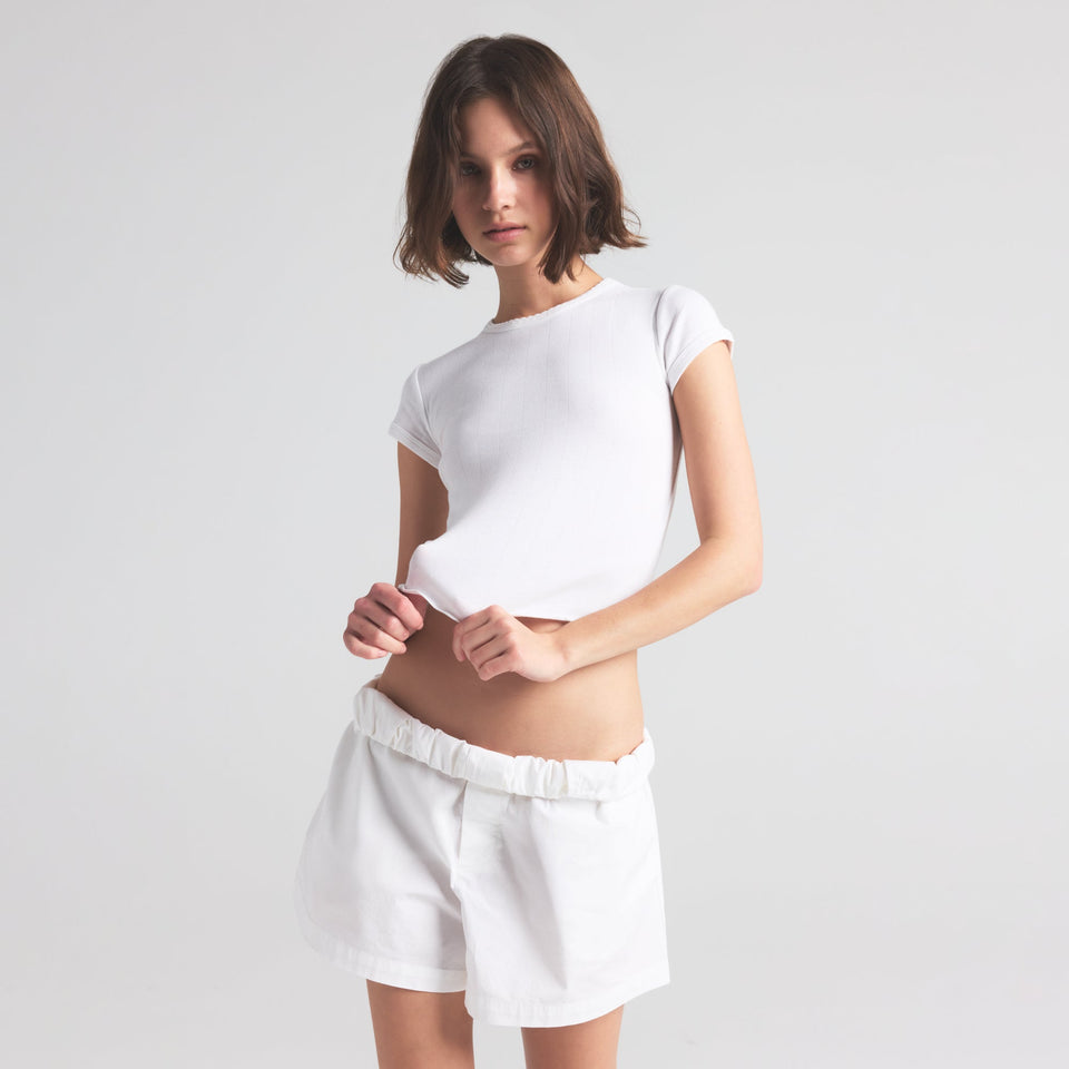 DROP NEEDLE POINTELLE BABY TEE | SNOW