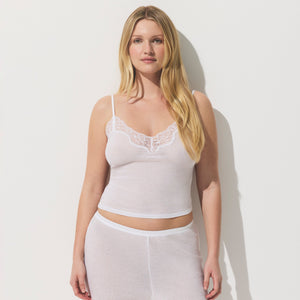 SHEER RIB LACE CAMI | SNOW