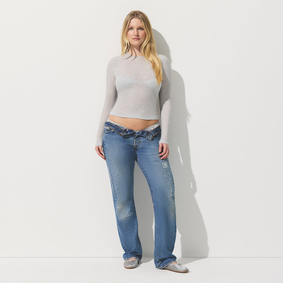 SHEER RIB LONG SLEEVE T-SHIRT | LIGHT HEATHER GREY