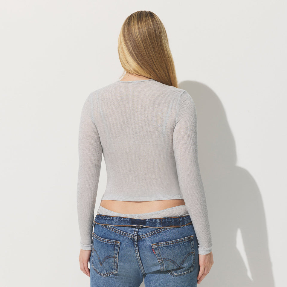 SHEER RIB LONG SLEEVE T-SHIRT | LIGHT HEATHER GREY