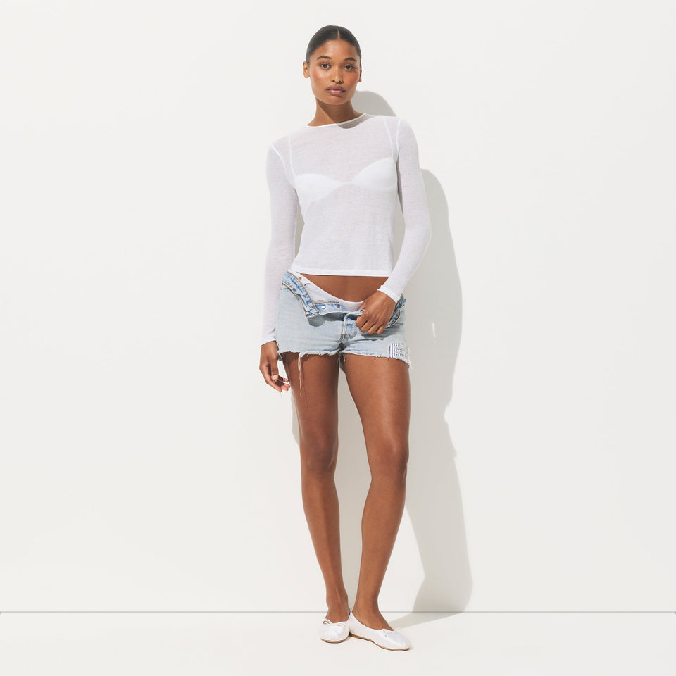 SHEER RIB LONG SLEEVE T-SHIRT | SNOW