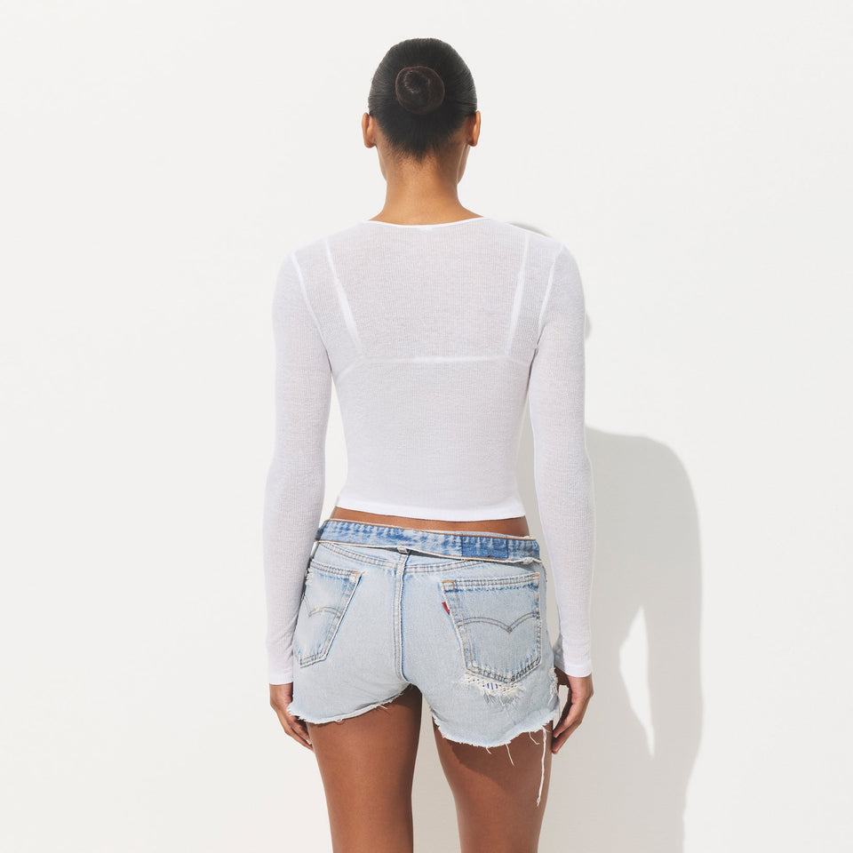 SHEER RIB LONG SLEEVE T-SHIRT | SNOW