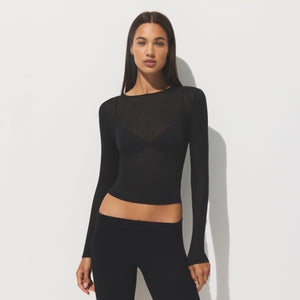 SHEER RIB LONG SLEEVE T-SHIRT | SOOT