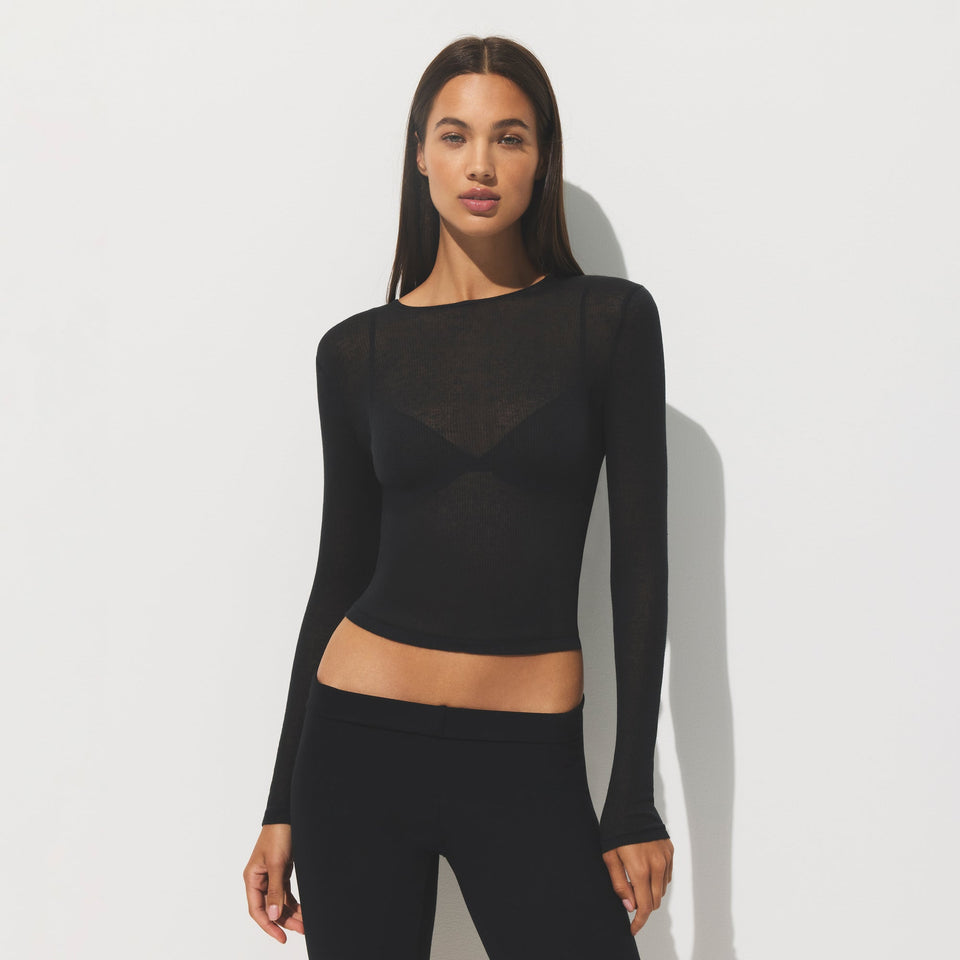 SHEER RIB LONG SLEEVE T-SHIRT | SOOT