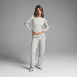 COTTON RIB LONG SLEEVE T-SHIRT | LIGHT HEATHER GREY
