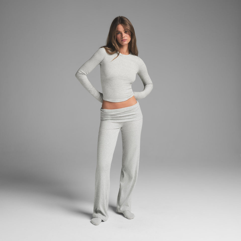 COTTON RIB LONG SLEEVE T-SHIRT | LIGHT HEATHER GREY