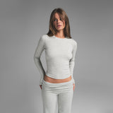 COTTON RIB LONG SLEEVE T-SHIRT | LIGHT HEATHER GREY