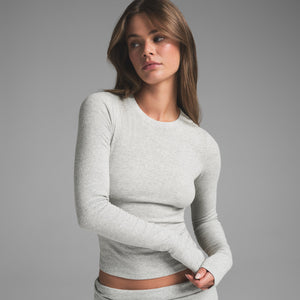 COTTON RIB LONG SLEEVE T-SHIRT | LIGHT HEATHER GREY