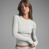 COTTON RIB LONG SLEEVE T-SHIRT | LIGHT HEATHER GREY