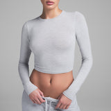 SKIMS SLEEP SUPER CROPPED LONG SLEEVE | LIGHT HEATHER GREY