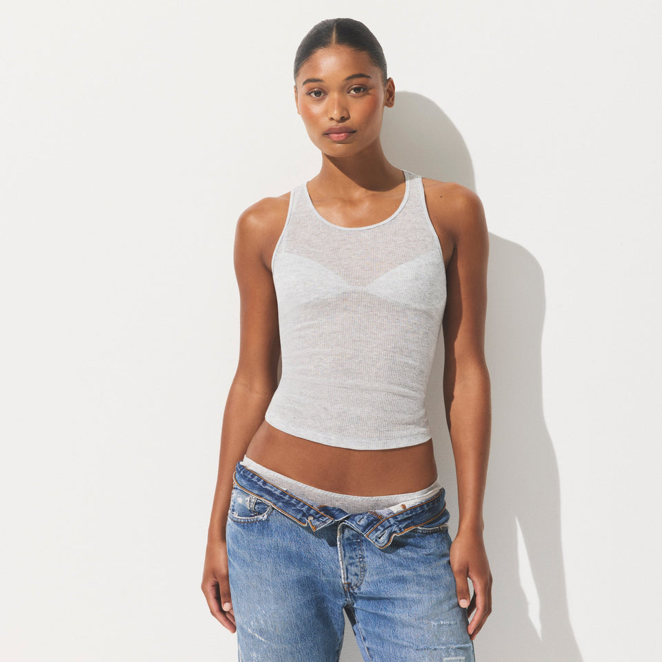 SHEER RIB CREWNECK TANK | LIGHT HEATHER GREY