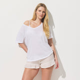 SHEER JERSEY V-NECK T-SHIRT | SNOW