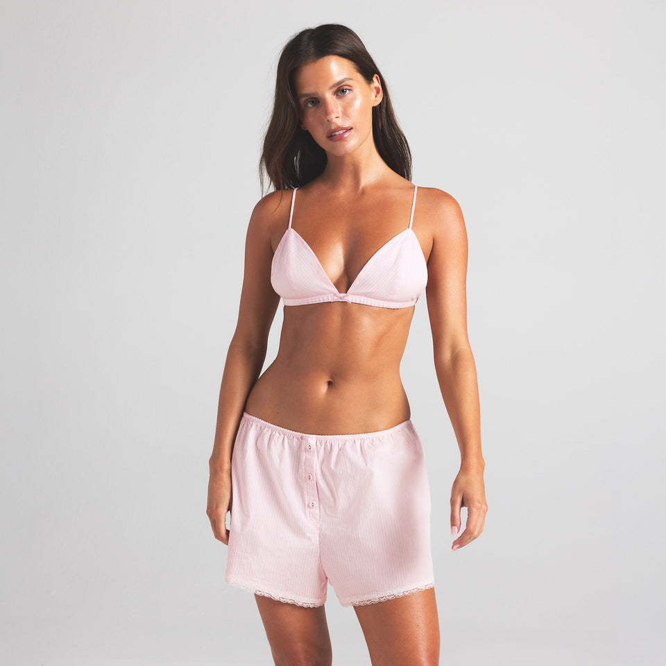 COTTON POPLIN TRIANGLE BRALETTE | CHERRY BLOSSOM STRIPE