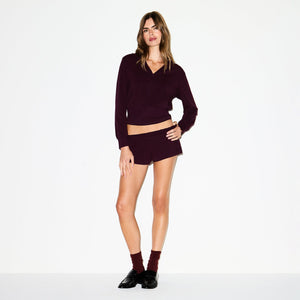 COTTON JERSEY ZIP UP HOODIE | CURRANT