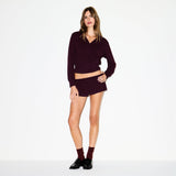 COTTON JERSEY ZIP UP HOODIE | CURRANT