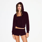 COTTON JERSEY ZIP UP HOODIE | CURRANT