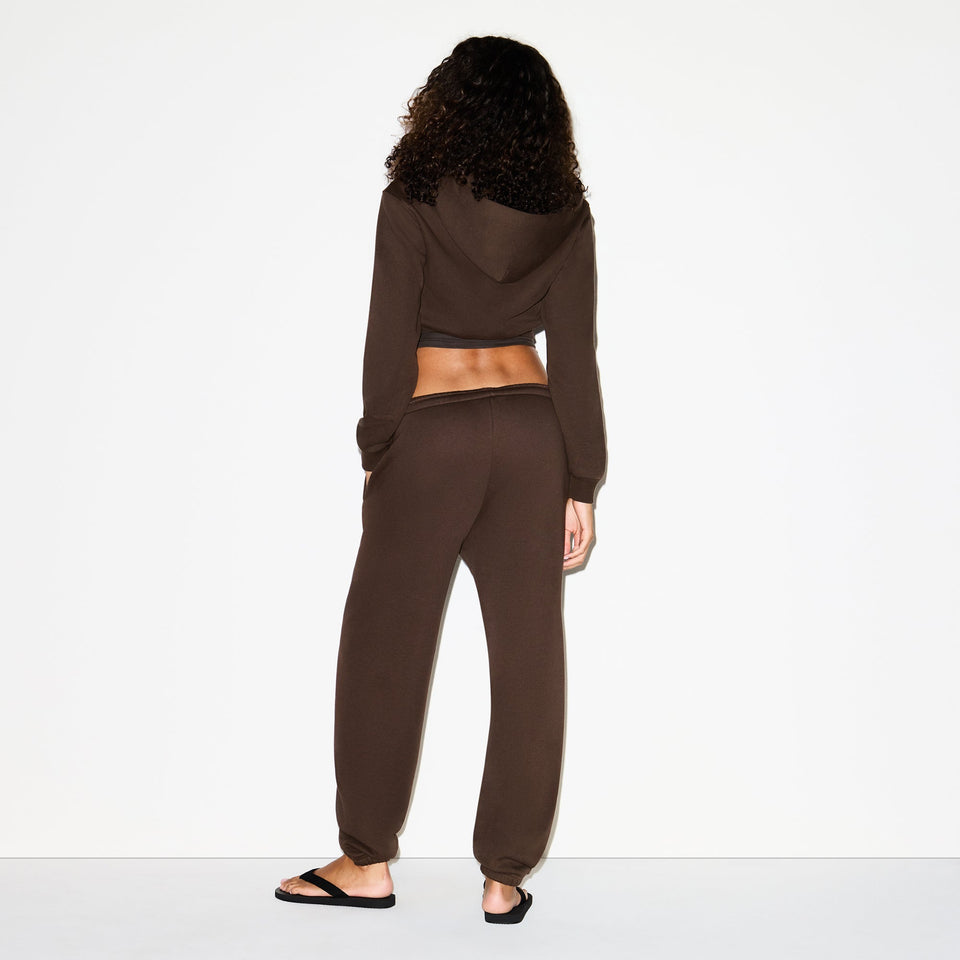 COTTON FLEECE CROPPED ZIP UP HOODIE | DARK SEPIA