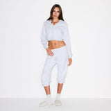 COTTON FLEECE CROPPED ZIP UP HOODIE | LIGHT HEATHER GREY