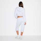COTTON FLEECE CROPPED ZIP UP HOODIE | LIGHT HEATHER GREY